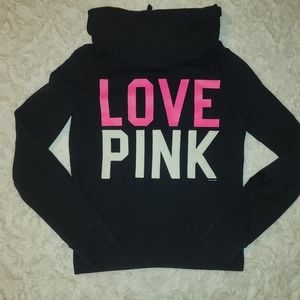 Women's Victoria's Secret VS PINK Black Pink Sz Large Sweatshirt Zip Up Hoodie